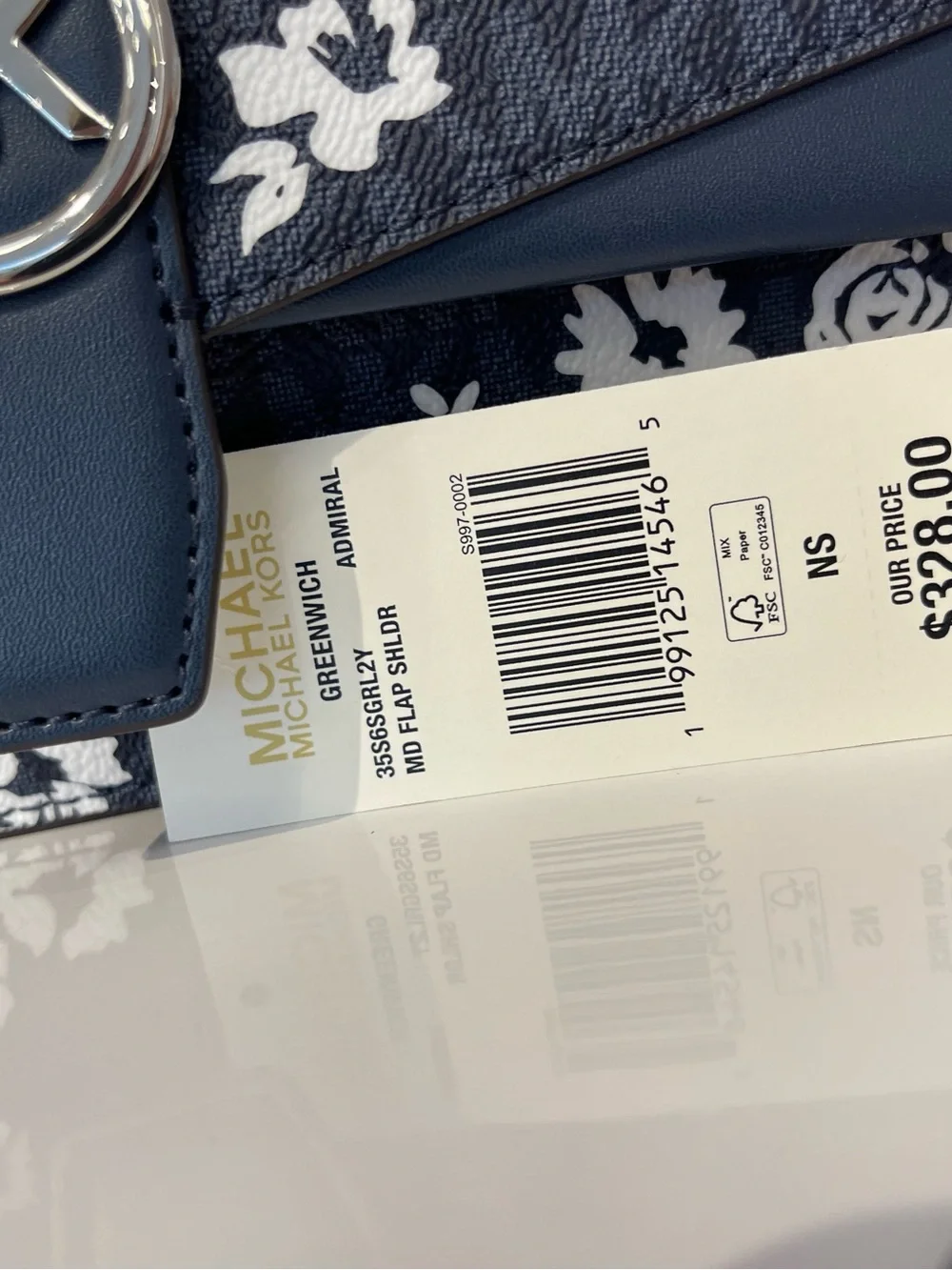 MICHAEL KORS Greenwich Md Printed Signature Logo Convertible Shoulder Admiral NW